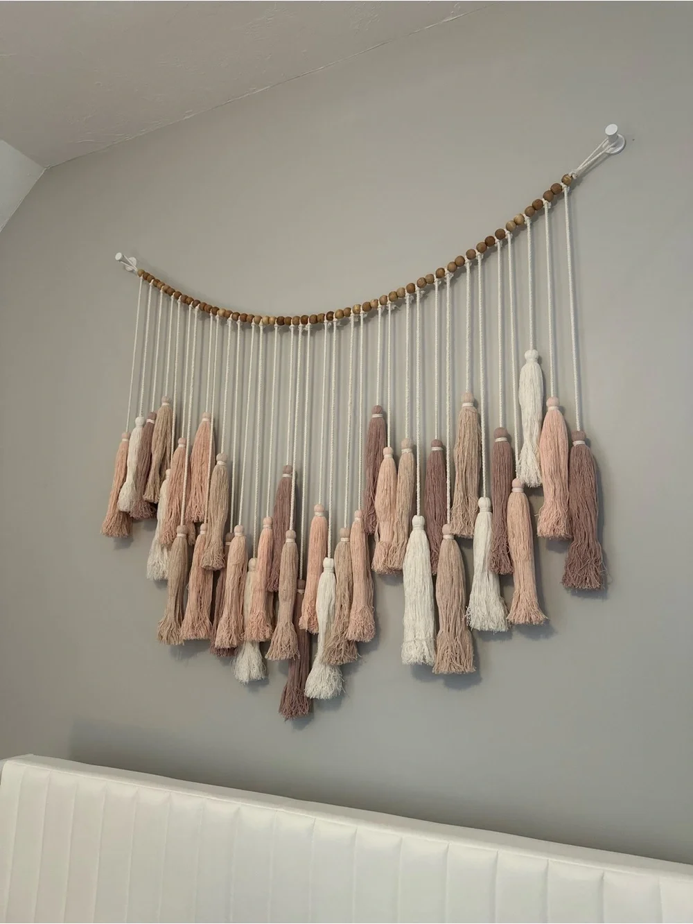 Pottery Barn Pink & Cream Tassel Wall Hanging - Boho Home Decor
